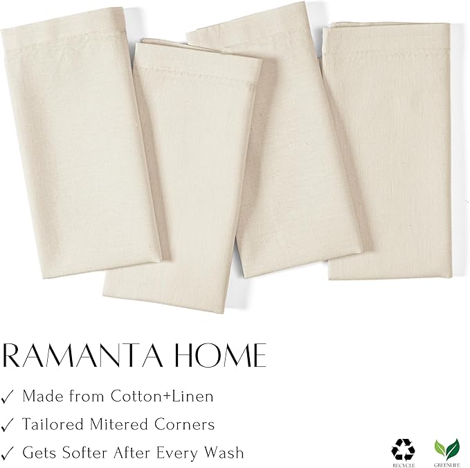 Ramanta Home Natural Coth Dinner Napkin Set of 12, Premium Cotton 18X18 Inch Linen Flax Soft & Durable Washable Ideal for Everyday Use -Dining, Parties, Weddings, Spring & Easter Table Décor