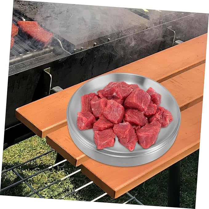 LIFKOME Stackable Stainless Steel Griddle Plate Multi Function Round Serving Tray for Prep Food for Outdoor Grills Picnics and Home Kitchens Elegant Design