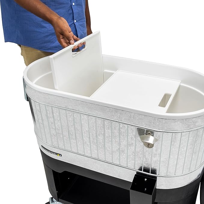 Permasteel Rolling Patio Cooler – Large Outdoor Ice Chest with Wheels, Beverage Cooler for Backyard, BBQ, Tailgate, Beach, Parties, Rustic Farmhouse Design