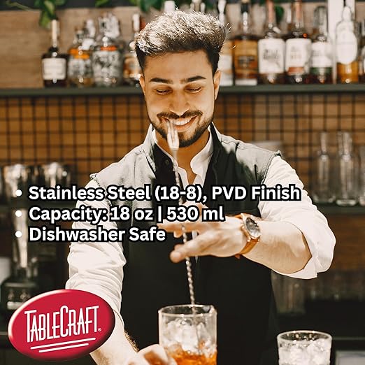 Tablecraft Stainless Steel Cocktail Shaker, 18 oz | 530 ml Drink Mixer 2 Can-on-Can Boston Mixing Cups, Mix Martinis, Shots, Espresso Cocktails, and Alcohol Drinks, For Professional Bartenders, Bronze