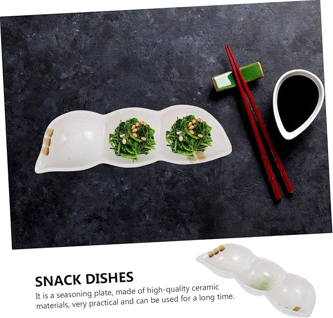 KICHOUSE Japanese Vintage Three-Compartment Small Dipping Sauce Dish Creative Snack Plate for Appetizers Household Use Ceramic Serving Tray