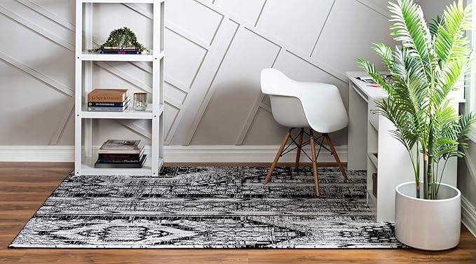 Rugs.com Oregon Collection Rug – 2' 2 x 3' Black and White Low-Pile Rug Perfect for Living Rooms, Large Dining Rooms, Open Floorplans