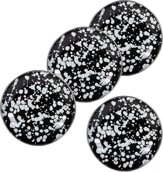 Golden Rabbit Enamelware Appetizer Plates, 6 inch, Black Swirl, Set of 4