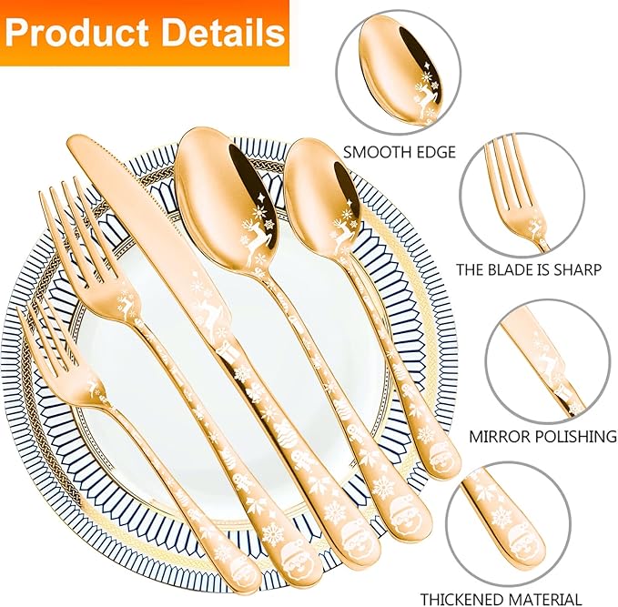 Vilihkc Christmas Style Silverware Set,20 Piece Stainless Steel Flatware Set, Kitchen Utensil Set Service for 4,Tableware Cutlery Set for Home and Restaurant,Dishwasher Safe