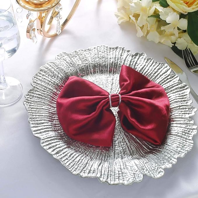 13" Charger Plates - Set of 24 - Acrylic Silver Round Reef Disposable Chargers, Ideal for Dinner Party Wedding Holiday Bulk Events