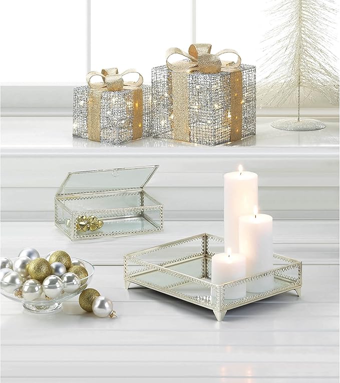 Zingz & Thingz Decorative Metal Jewelry Tray, Silver Trim, 12x10x3"
