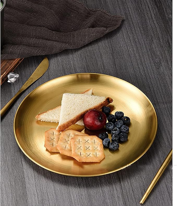 6 Pcs 6.7 Inch Circular Trinket Tray, Gold Stainless Steel, for Serving Trays Towel Storage Dish Plate Tea Fruit Trays Jewelry Plate Decorative Storage Tray (6.7 Inch, Gold)