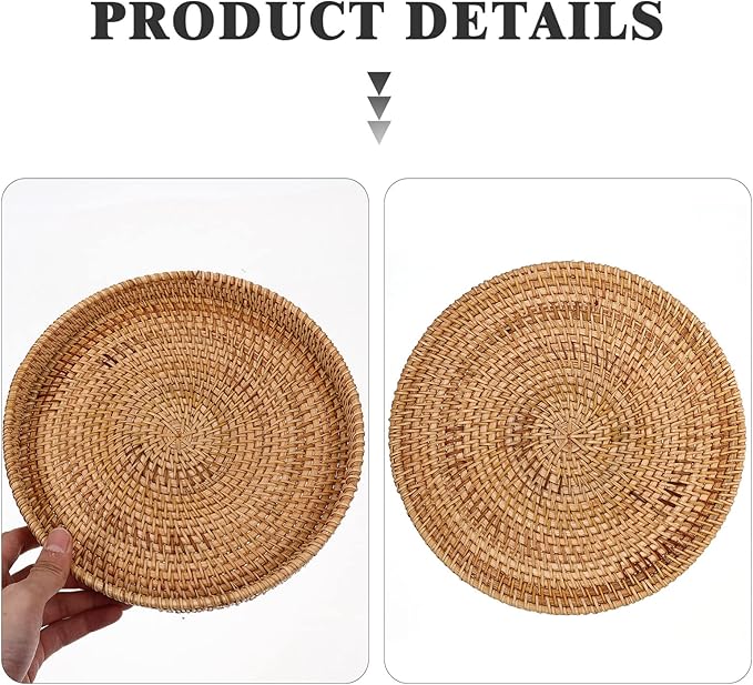 DOITOOL Multi-use Rattan Serving Tray Fruit Dessert Plate Perfect for Gatherings