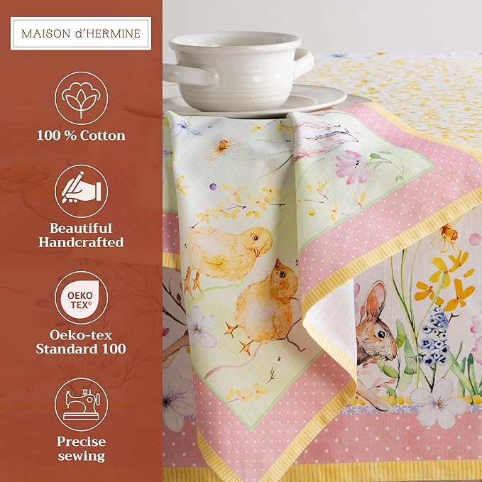 Maison d' Hermine Cloth Napkins Set of 4 100% Cotton Everyday Reusable Square Napkins Cloth Washable, Dinner, Party, Wedding, Restaurant, Spring/Summer (Easter Zest, 20" x 20")