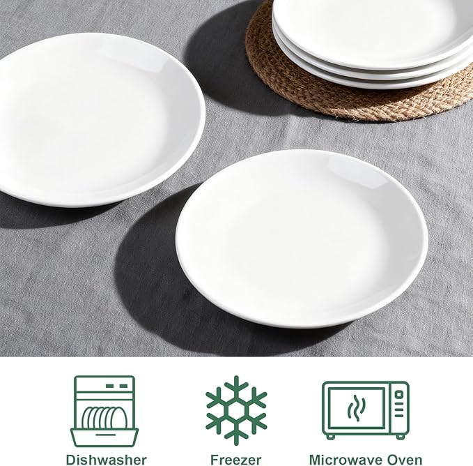 White Dinner Plates Set of 6, 8 Inch Ceramic Salad Plates,Ceramic Appetizer Plate,White Dessert Plate for Appetizers Salad Snacks, Microwave & Dishwasher Safe