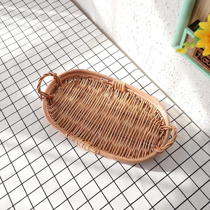 Ellipse Serving Tray with Handles(16 Inches)-Stylish and Functional Serving Tray for Appetizers, Drinks, and More -Large Oval Tray Made of Wicker.