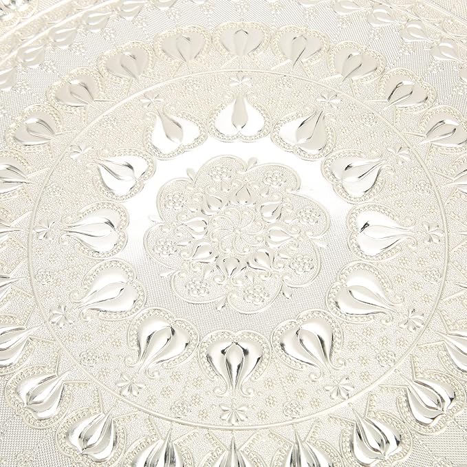 Turkish Coffee Tea Beverage Serving Tray, Round Tea Tray Decorative Tray Vintage Tray for Kitchen Bar Coffee Serving Trays, 35cm(Silver)