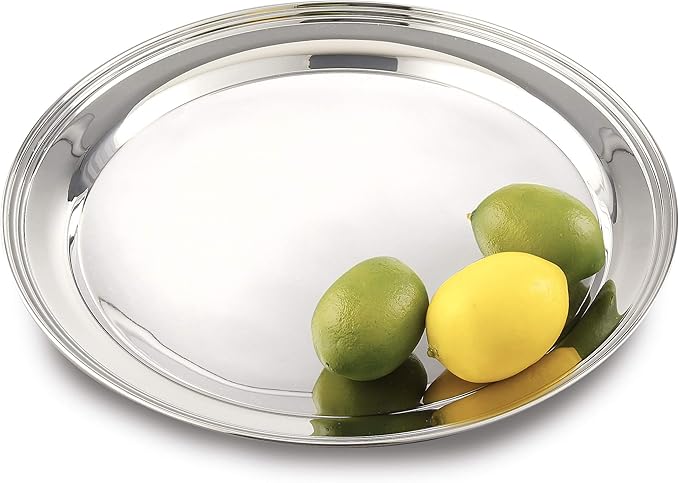 Elegance Round Stainless Steel Serving Tray, 14.5", Silver