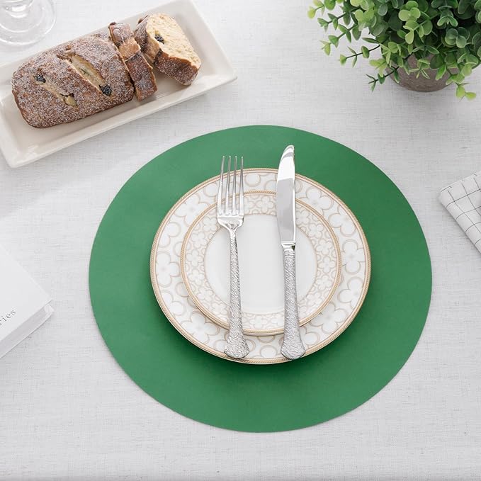 SHACOS 100 pcs Round Paper Placemats Disposable 13 inch Colored Paper Place Mats for Wedding Birthday Party Bridal Baby Shower Events Table Decoration, Dark Green