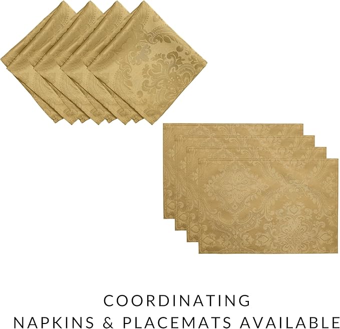 Elrene Home Fashions Caiden Elegance Damask Waterproof, Stain & Wrinkle Resistant Fabric Tablecloth, 60" x 84" Oval, Gold