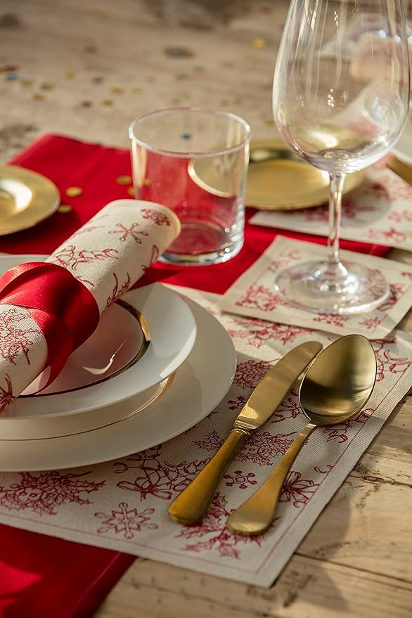 My Drap Recycled Cotton Cocktail Napkins On A Roll, Tear & Serve, Red Tartan Xmas (Small 4.5x4.5 Inch) 20 Luxury Disposable Bar Napkins, Perfect For Serving Drinks & Cocktails at Parties & Events.