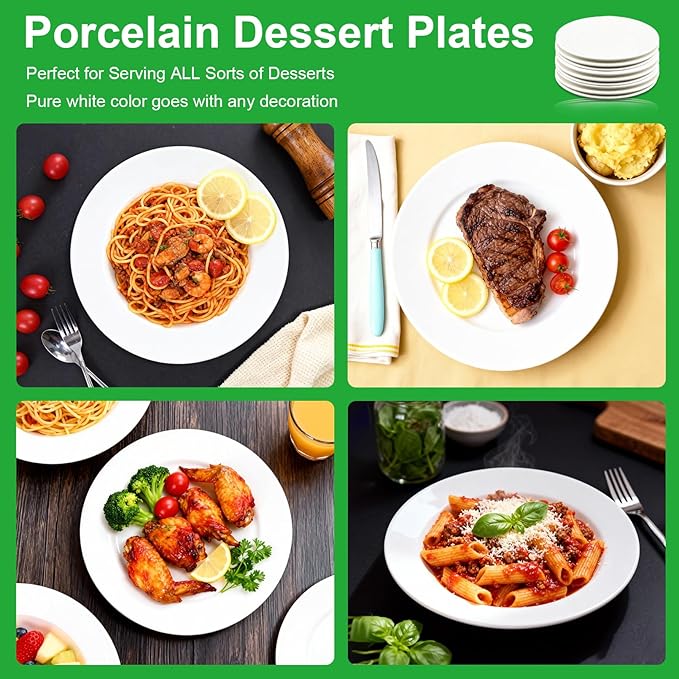 18 Pcs Porcelain Dessert Plates,6 Inch White Round Small Dinner Plate Set,Ceramic Serving Appetizer Plates for Cake Salad Dishes Bread Pasta,Dishwasher Safe and Microwave Safe