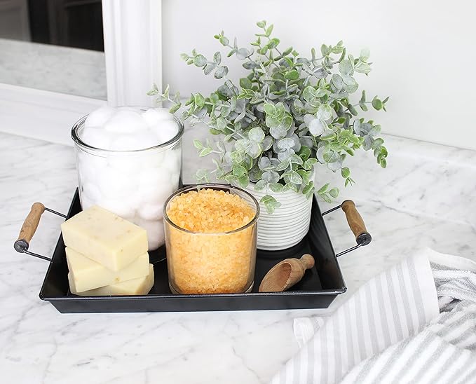 AuldHome Design Enamelware Rustic Trays (Set of 2, Small & Medium, Black); Farmhouse Decor Rectangular Trays w/Handles