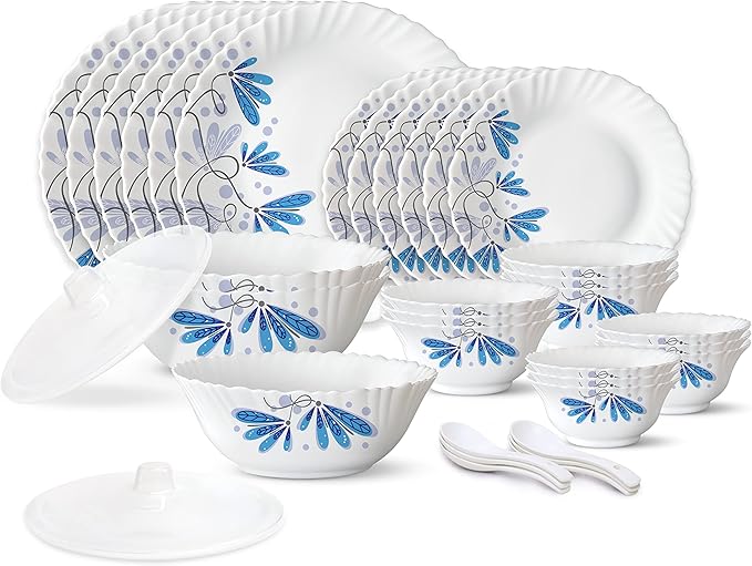 Borosil Gourmet Dinnerware Set For 6, 35 Pieces, White Dinner Plates and Bowls Sets, Chip Resistant Tempered Opal Glass, Stain Resistant, Dishwasher & Microwave Safe Dinner Set For Gifting, Serves 6