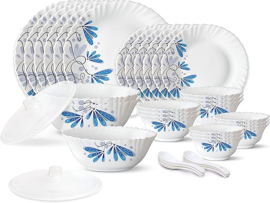 Borosil Gourmet Dinnerware Set For 6, 35 Pieces, White Dinner Plates and Bowls Sets, Chip Resistant Tempered Opal Glass, Stain Resistant, Dishwasher & Microwave Safe Dinner Set For Gifting, Serves 6
