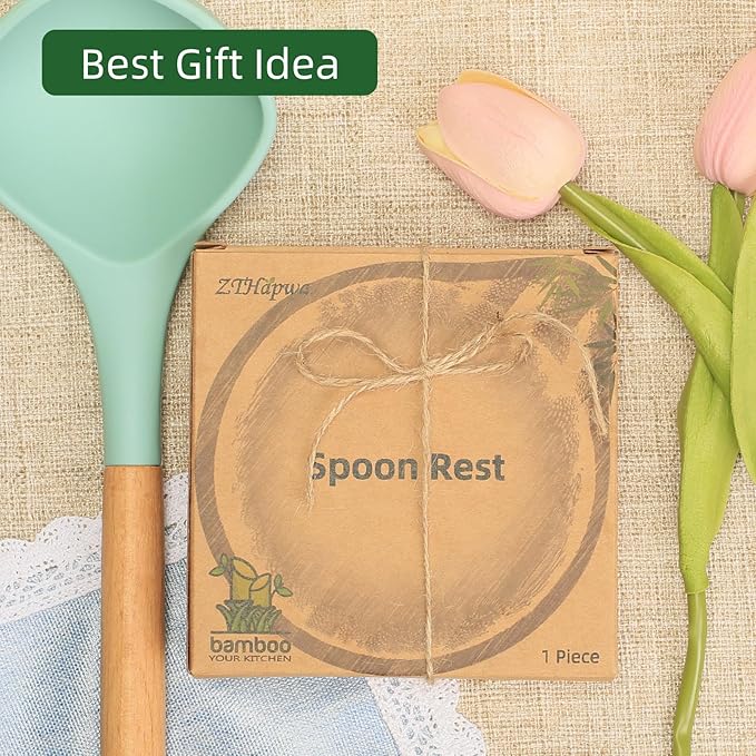 Spoon Rest for Stove Top, Bamboo Wood Spoon Holder for Kitchen Counter for Preventing Sauce Spillage, Round Utensil Rest for Spatula/Coffee Spoons/Forks, Kitchen Accessories Rustic Home Décor