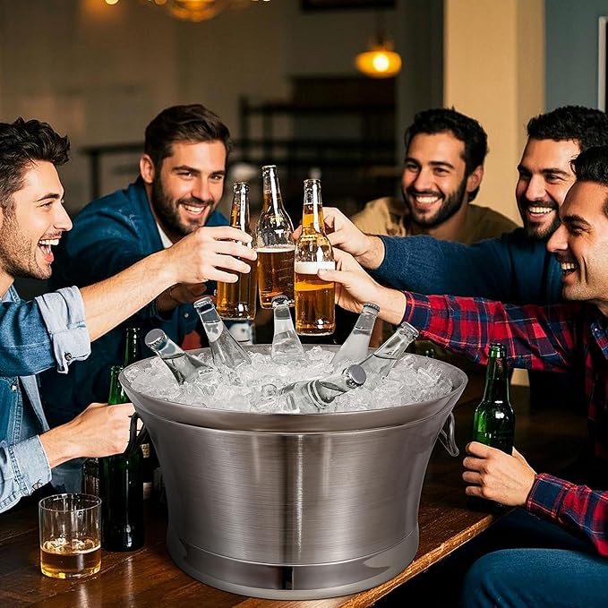 BARsics Large 6-Gallon Double Wall Stainless Steel Insulated Beverage Tub for Parties