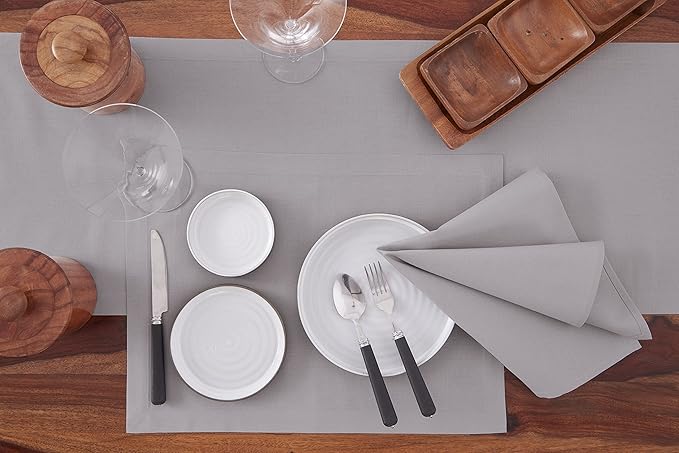 Solino Home Light Grey Cotton Linen Napkins Set of 4 - Machine Washable Dinner Napkins 20 x 20 Inch for Christmas, New Year - Dru