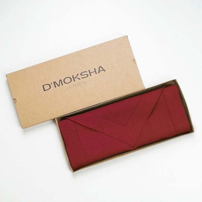 D'Moksha Homes Red Linen Table Runner 60 Inches Long - 100% Pure Linen Diamond Table Runner 14 x 60 Inch for Dining, Winter, Christmas, Holiday, New Year - Machine Washable