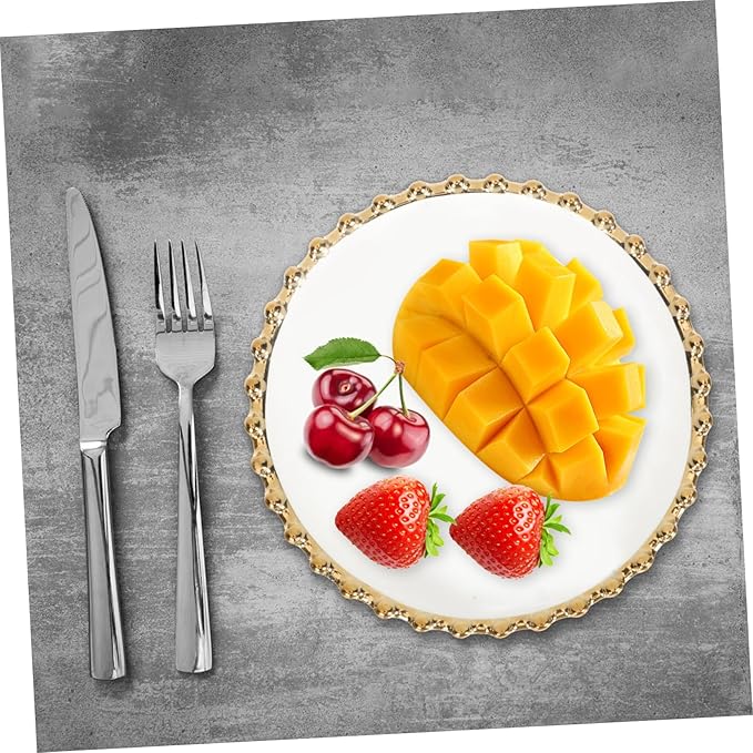 Cabilock Gold Rim Dinner Plate Round Platter for Breakfast Dessert Pasta Steak Pizza Salad Bread Fruits Sushi