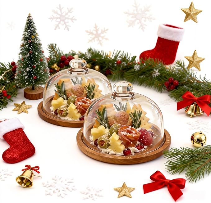 Charcuterie Snow Globes - 5 Pack Mini Cake Stand with Glass Dome Lid for Party Favors, Mini Charcuterie Snow Globes for Individual Desserts, Cupcakes & Pastries, Elegant Holiday Table Display (2PCS)