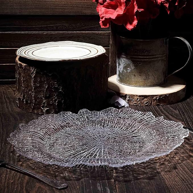 13" Charger Plates - Set of 24 - Acrylic Clear Round Reef Disposable Chargers, Ideal for Dinner Party Wedding Holiday Bulk Events