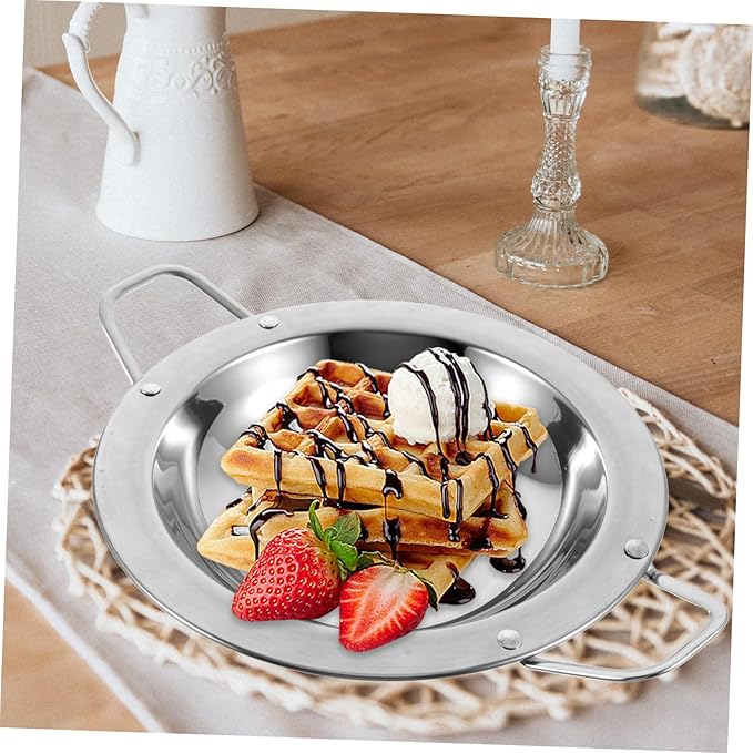 Luxshiny 2pcs Stainless Steel Round Serving Trays Handles Multi-Use Snack Dishes for Home and Restaurant Sturdy Kitchen Serving Plates for Appetizers and Desserts