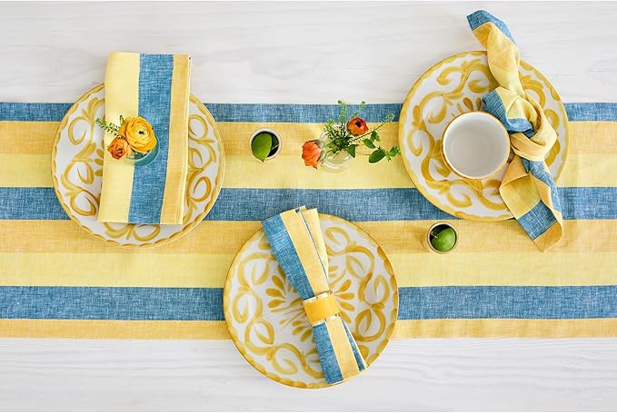 Solino Home Linen Cloth Napkins Set of 4-100% Pure Linen Bright Summer Stripe Dinner Napkins 20 x 20 Inch - Cabana Stripe, Handcrafted and Machine Washable