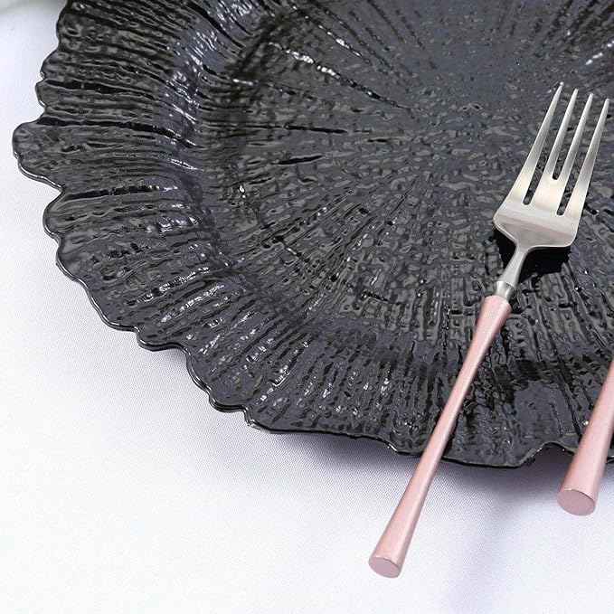 13" Charger Plates - Set of 12 - Acrylic Black Round Reef Disposable Chargers, Ideal for Dinner Party Wedding Holiday Bulk Events