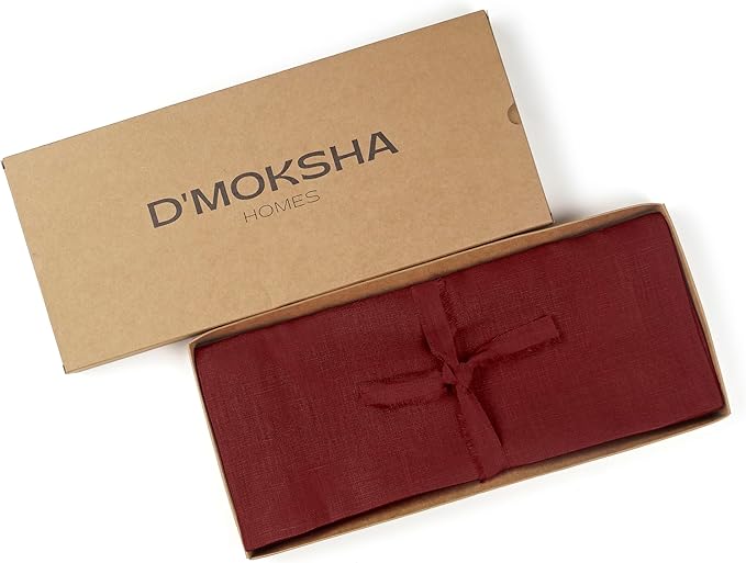 D'Moksha Homes Linen Dark Red Table Runner 90 Inches Long - 100% Pure Linen 14 x 90 Inch Table Runner for Dining, Winter, Christmas, Holiday, New Year - Machine Washable