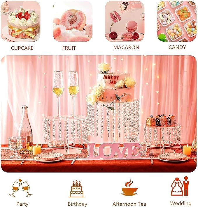 Acrylic Cake Stand, Round Crystal Cake Stands, Acrylic Crystal Chandelier Cake Holder Cupcakes Serving Plate for Wedding Birthday Party Table Decoration (Large)