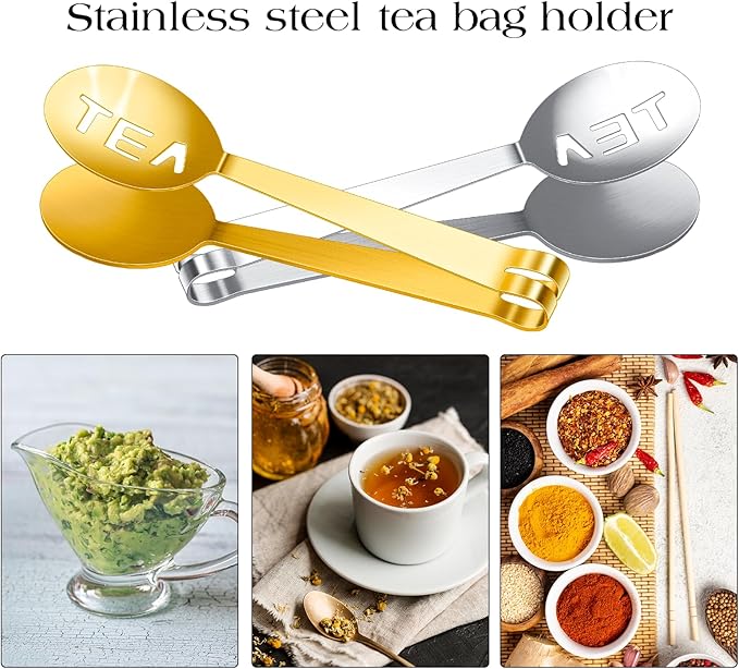 2 Pack Tea Bag Squeezer, Tea Tongs Metal Stainless Steel Squeezer Tongs Teas Filter Spoon Clamp Teas Strainer Holder Clip for Gripping Loosing Leaf,Ice Lemon Slice (Golden and Silver)