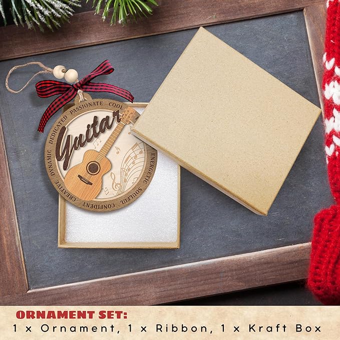 Guitar Ornament - Guitar Ornaments for Christmas Tree - Music Gifts for Guitars Lovers, Players, Guitarist, Teacher, Musician - Gifts for Music Lovers - Wood Musical Note Ornament 2025