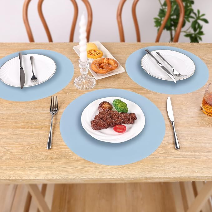 SHACOS 100 PCS Round Paper Placemats 13 inch Disposable Paper Place Mats for Dinner Wedding Birthday Party Festival Table Decoration Indoor Outdoor, Dusty Blue