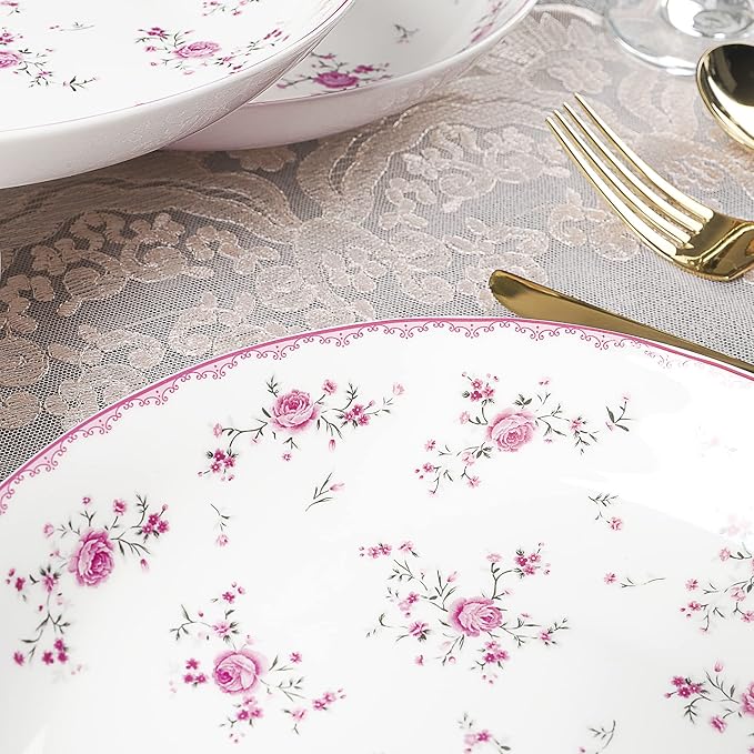 fanquare 8 Inch Porcelain Salad Bowls Set of 4, Round Floral Plates Set for Soup, Pasta, Dessert, Fruit