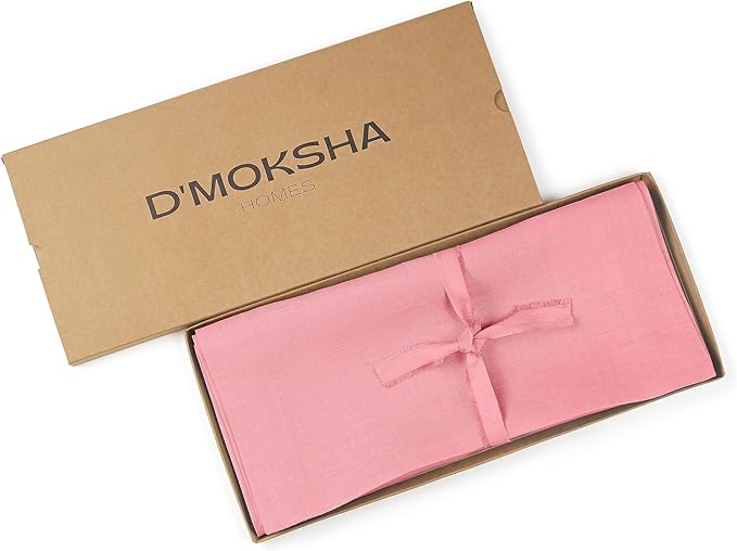 D'Moksha Homes Linen Dusty Pink Table Runner 120 Inches Long - 100% Pure Linen Dining Table Runner 14 x 120 Inch for Winter, Christmas, Holiday, New Year - Machine Washable