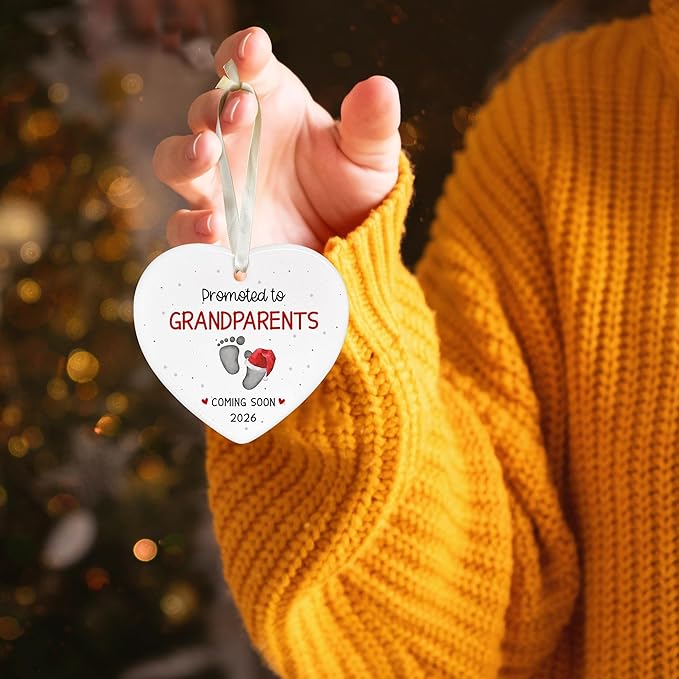 Grandparents Gifts - First Time Grandparents Gifts for Grandma, Grandpa - Baby Pregnancy Announcement Ornament for New Grandma - Grandpa to Be Ornaments 2026 - Ceramic Christmas Ornament
