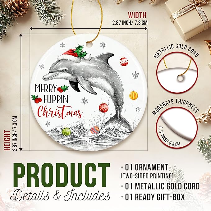 ZAGKOO Dolphin Ornaments for Christmas Tree - Dolphin Themed Gifts for Men, Women - Animal Gift Ideas for Dolphins Lovers, Beach Lovers - Ceramic Xmas Ornaments Tree Decorations