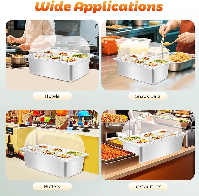 Salad Bar Buffet Station, Countertop Food Serving Display Container, Chilled Serving Trays for Parties, Stainless Steel Food Serving Tray Buffet Condiment Dispenser Display Rack