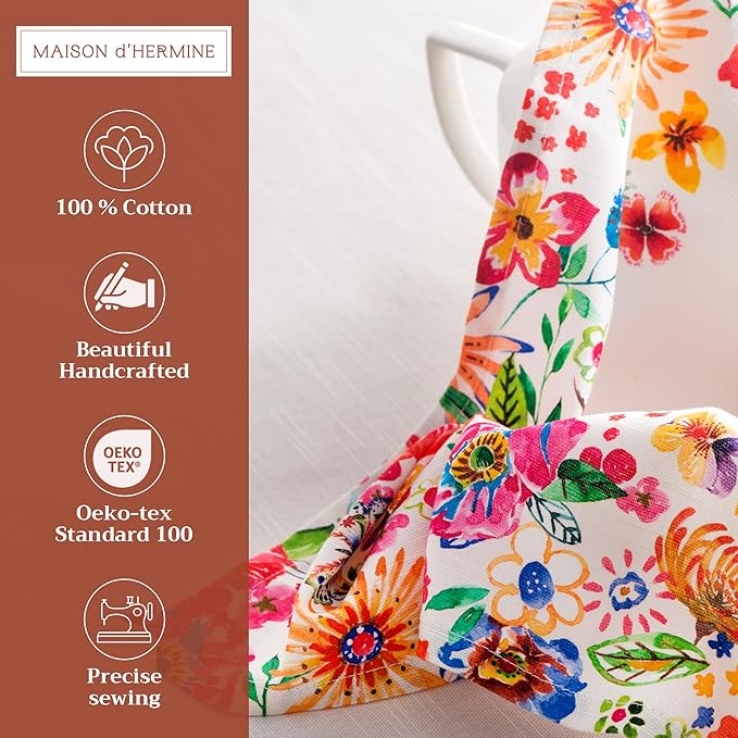 Maison d' Hermine Cloth Napkins Set of 4 100% Cotton Everyday Reusable Square Napkins Cloth Washable, Dinner, Party, Wedding, Restaurant, Spring/Summer (Happy Florals - High Summer, 20" x 20")