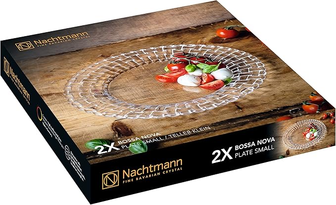 Nachtmann Bossa Nova Collection 9 Inch Salad Plate | Set of 2 Clear, Crystal Glass Plates for Dessert, appetizers and Salad | Perfect for Hosting or Gift | Dishwasher safe