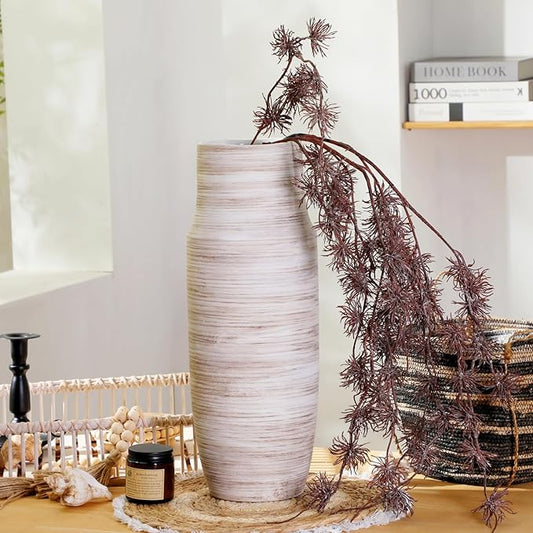 ALMA 17 inch Extra Tall White Ceramic Vases for Centerpieces Farmhouse Living Room Floor, Boho Pampas Grass Vase for Fireplace Mantel Decor, Modern Minimalist Rusic Floor Vase for Organic Home Decor
