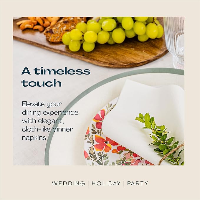 Disposable Linen-Feel Guest Towels - 12" x 17" Cloth-Like Hand Towels - Made In USA, Soft And Absorbent Paper Napkin For Bathroom, Kitchen, Or Event [Extra-Soft - Pack of 50], White