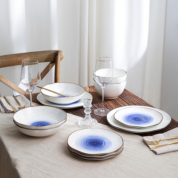 Christian Siriano Luma 16-Piece Dinnerware Set Porcelain, Blue
