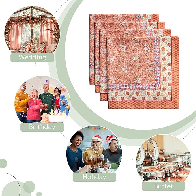 Maison d' Hermine Cloth Napkins Set of 4 100% Cotton for Thanksgiving Christmas Decorations Everyday Reusable Square Fall Napkins Cloth Washable Dinner Party (Harvest Festival, 20"x20")